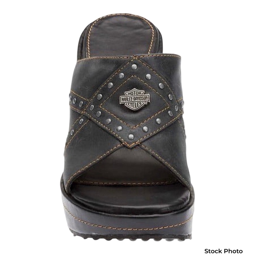 Harley Davidson Black Studded Wedges - Picture 3 of 13